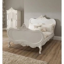 White Classic Carved Wooden Bed Frame