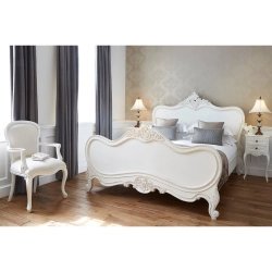 White Classic Carved Wooden Bed Frame