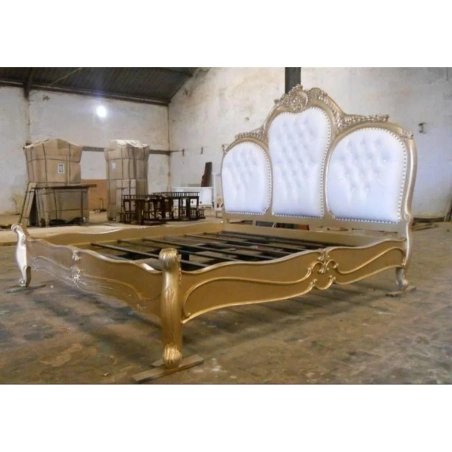 Luxury Gold Classic Bed Frame White Tufted Headboard Bedroom Furniture