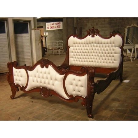 Classic Carved Wood Upholstered Tufted Bed Frame