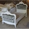 Classic Upholstered Tufted Bed with Carved Wood Frame