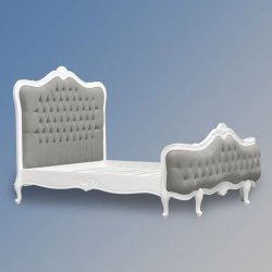 Classic Upholstered Tufted Bed with Carved Wood Frame