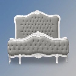 Classic Upholstered Tufted Bed with Carved Wood Frame