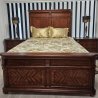Luxury Solid Wood Bed Frame with Integrated Lighting and Patterned Panels