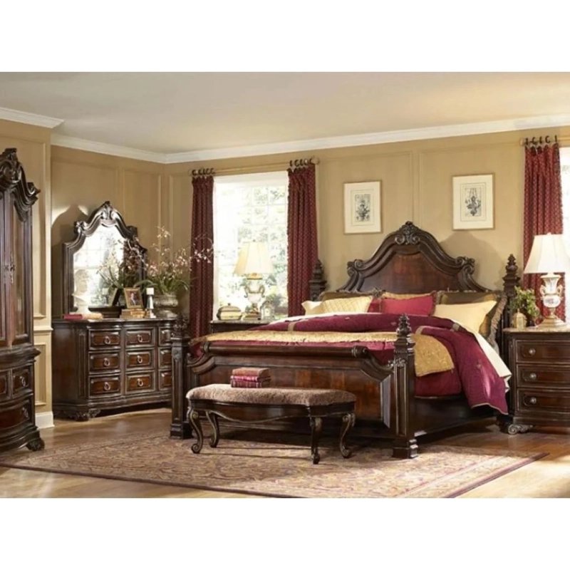Luxury Classic Carved Wood Bedroom Set with Bed Dresser Wardrobe and Nightstands Luxury Classic Carved Wood Bedroom Set with Bed Dresser Wardrobe and Nightstands