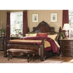 Luxury Classic Carved Wood Bedroom Set with Bed Dresser Wardrobe and Nightstands
