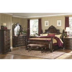 Luxury Classic Carved Wood Bedroom Set with Bed Dresser Wardrobe and Nightstands