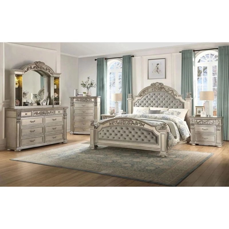 Opulent Carved Wood & Tufted Upholstery Bedroom Furniture Set Opulent Carved Wood & Tufted Upholstery Bedroom Furniture Set