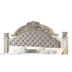 Opulent Carved Wood & Tufted Upholstery Bedroom Furniture Set