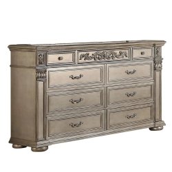 Opulent Carved Wood & Tufted Upholstery Bedroom Furniture Set