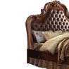 Classic Traditional Carved Wood Bed with Tufted Leather Headboard