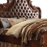 Classic Traditional Carved Wood Bed with Tufted Leather Headboard