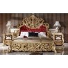 Luxury Ornate Gold Carved Bed with Red Velvet Headboard