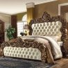 Luxury Hand Carved Wooden Bed with Tufted Upholstery