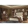 Luxury Hand Carved Wooden Bed with Tufted Upholstery