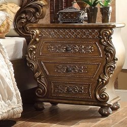 Luxury Hand Carved Wooden Bed with Tufted Upholstery