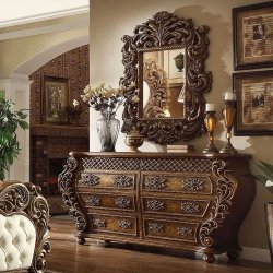 Luxury Hand Carved Wooden Bed with Tufted Upholstery