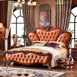 Luxurious European Classic Tufted Leather Upholstered Bed Frame