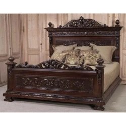 Exquisite Hand Carved Solid Wood King Size Bed Frame | Classic Dark Brown Finish