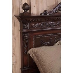 Exquisite Hand Carved Solid Wood King Size Bed Frame | Classic Dark Brown Finish