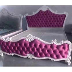 Luxury Carved Wood Bed Frame with Tufted Upholstery
