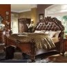 Luxury Ornate Carved Dark Wood Bedroom Set with Tufted Leather Bed