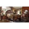 Luxury Ornate Carved Dark Wood Bedroom Set with Tufted Leather Bed