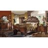 Luxury Ornate Carved Dark Wood Bedroom Set with Tufted Leather Bed