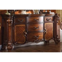 Luxury Ornate Carved Dark Wood Bedroom Set with Tufted Leather Bed