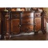 Luxury Ornate Carved Dark Wood Bedroom Set with Tufted Leather Bed