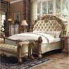 Luxury Ornate Carved Dark Wood Bedroom Set with Tufted Leather Bed