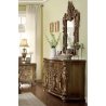 Luxury Ornate Baroque Carved Wood King Bed with Upholstered Headboard