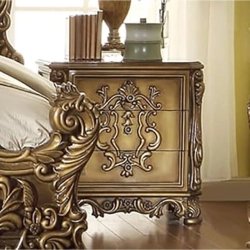 Luxury Ornate Baroque Carved Wood King Bed with Upholstered Headboard