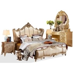 Luxury Classic Cream Upholstered King Size Bed with Gold Finish