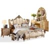 Luxury Classic Cream Upholstered King Size Bed with Gold Finish