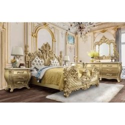 Luxury Gold Leaf Carved King Size Bed Frame Classic Style