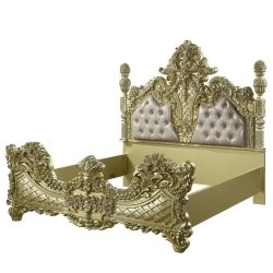 Luxury Gold Leaf Carved King Size Bed Frame Classic Style