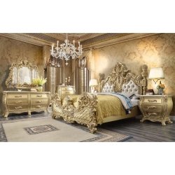 Luxury Gold Leaf Carved King Size Bed Frame Classic Style