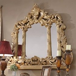 Luxury Gold Leaf Carved King Size Bed Frame Classic Style