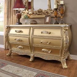 Luxury Gold Leaf Carved King Size Bed Frame Classic Style