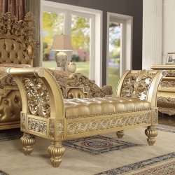 Luxury Ornate Gold Carved Wood King Bed