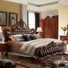 Luxury Classic Brown Tufted Leather and Carved Wood King Size Bed