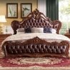 Luxury Classic Brown Tufted Leather and Carved Wood King Size Bed