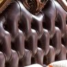 Luxury Classic Brown Tufted Leather and Carved Wood King Size Bed