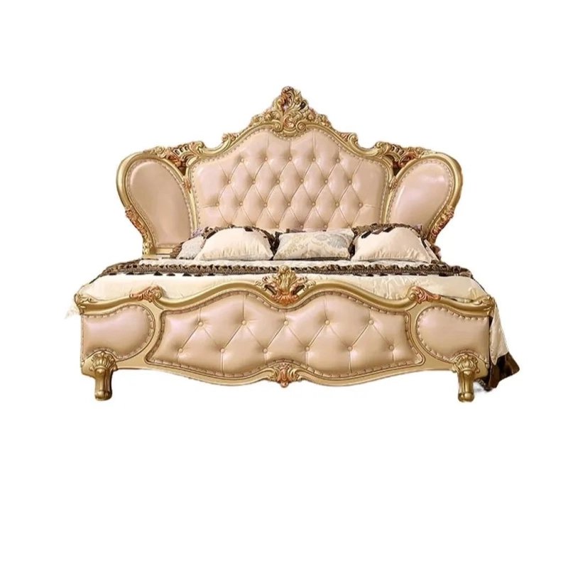 Classic European Luxury Carved Gold Upholstered King Size Bed Classic European Luxury Carved Gold Upholstered King Size Bed