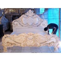 Luxury Hand Carved Classic Baroque White Bed Frame Upholstered Headboard