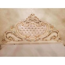 Luxury Hand Carved Classic Baroque White Bed Frame Upholstered Headboard