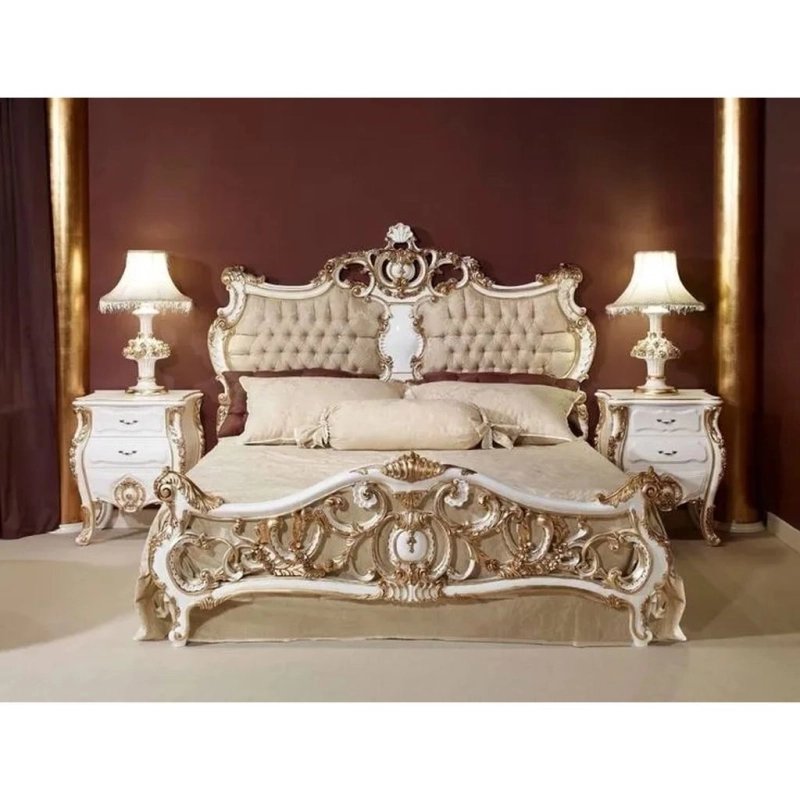 Luxury Ornate White Gold Classic Baroque King Bed Set Luxury Ornate White Gold Classic Baroque King Bed Set
