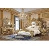 Luxury Baroque Carved Gold Leaf Bed with White Tufted Upholstery