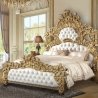 Luxury Baroque Carved Gold Leaf Bed with White Tufted Upholstery